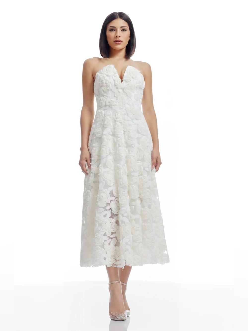 Dress the Population Ivory Floral Appliqué A-Line Dress